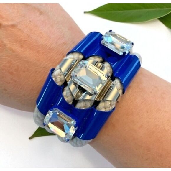 nOir Statement Blue & Crystal Rope Cuff Bracelet - Picture 1 of 8